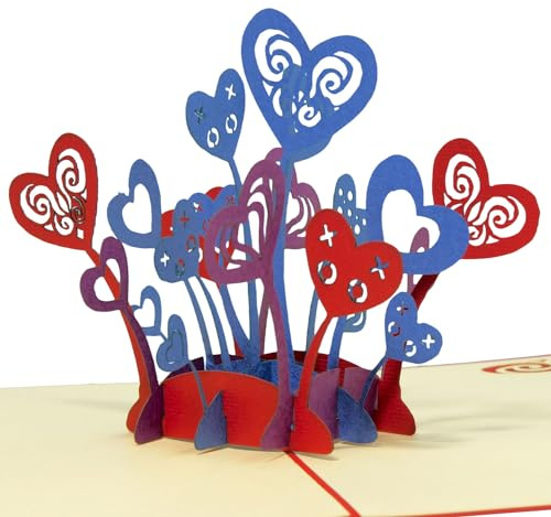 LINPOPUP®, LIN17726, POP UP Karte - 3D Grußkarte zur Hochzeit Verlobung - 3D Klapp-Karte Herz-Blumen - Valentine - Hochzeits-Glückwunsch - Hochzeit, N296