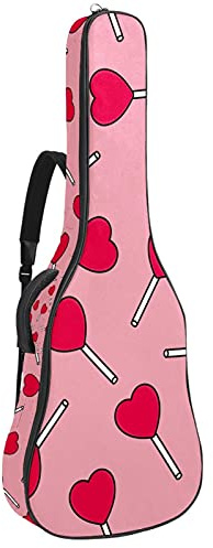 42 Zoll Gitarrentasche Gitarrentasche Rucksack für E-Gitarre, Akustik-Bass, Konzertgitarre, Ukulele, Mandoline, Pink Love Stick Muster