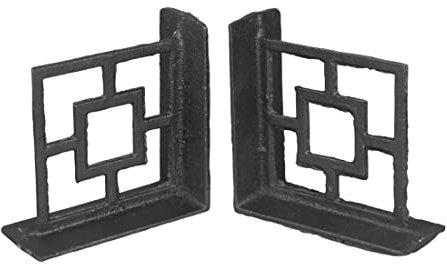 Set mit 2 Buchstützen aus Gusseisen, dekorativ, rustikal, geometrisches Regal-Dekor