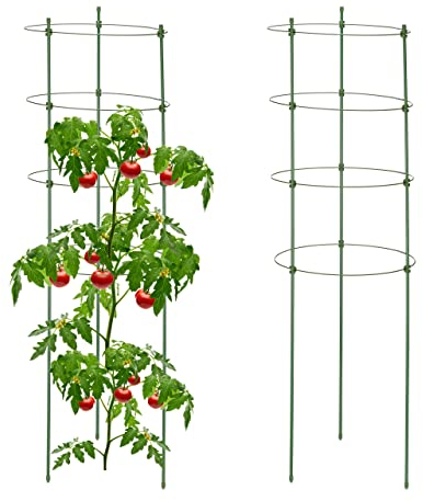 Relaxdays Rankhilfe, 2er Set, 4 Ringe, HxD: 91 x 28 cm, Blumen & Nutzpflanzen, Metall & Kunststoff, Pflanzenstütze, grün