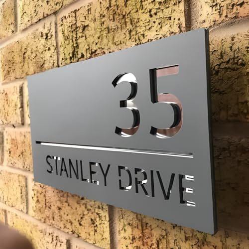 One of a Kind Design UK Personalised Custom Rectangle House Sign 40x20 cm Name Number Plaque Door Address Plate Coloured Acrylic Waterproof - Black