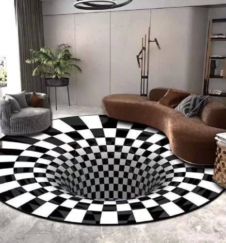 PEIHUODAN 3D-Illusion Schwarz-weißer Blockteppich Fußmatte Optische Falle Visuelle Bereich Abstrakt Geometrisch Vortex Bodenmatte Boden Teppiche Waschbare rutschfeste Teppiche (Farbe 3,200cm)