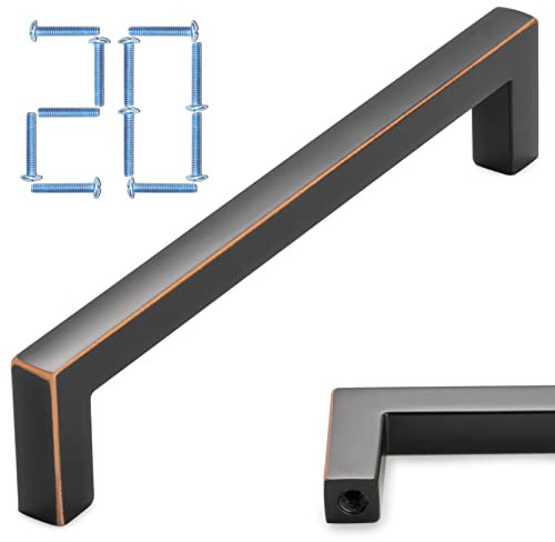 KOOFIZO Solider quadratischer Schrankgriff – ölgeriebene Bronze-Möbelgriff, 128 mm Schraubenabstand, 20 Stück für Küchenschranktür, Schlafzimmer, Kommode, Badezimmer, Kleiderschrank, Hardware