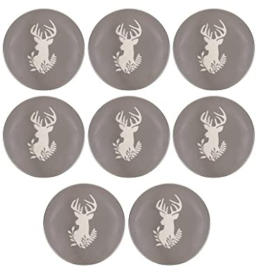 Dibor Set of 8 Side Plates - Grey & White Reindeer Stoneware Crockery | Dishwasher Safe, Microwave Safe, Hand Finished, Reindeer Dinnerware Set, Mix & Match