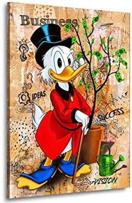 Kunstgestalten24 Leinwandbild Wandbild Comic Dagobert Duck Geldbaum Retro Style Kunstdruck Raum- u. Wanddekoration Übergrößen