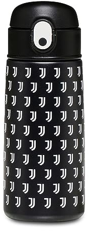 JUVENTUS FC Calcio Borraccia con cannuccia - 460 ml - Bianco e Nero - Borraccia Termica in Acciaio Inox Interno Esterno, Mantenimento Temperatura fino a 24h - Borraccia Scuola, Sport