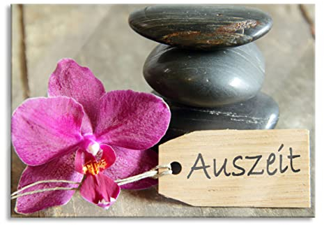 Pixxprint Glasbild, Wandbild aus Echtglas, Auszeit Orchidee mit Zen Steinen, 60x40 cm, inkl. Aufhängung und Abstandshalter
