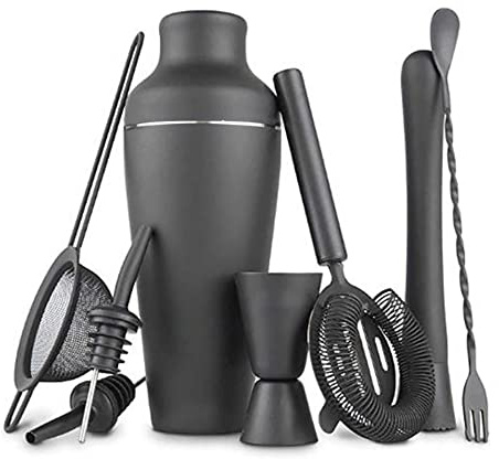 hansum Cocktail Shaker Set 8 st rostfritt stål matt svart bartender set cocktail tillverkning kit