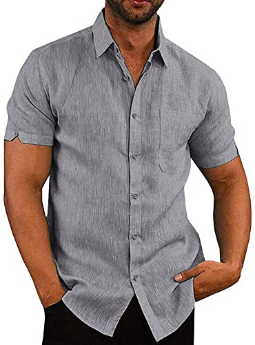 Glacspyg Chemise en Lin Hommes Manches Courtes Travail Fit Casual Loisirs Vacances Eté Plage