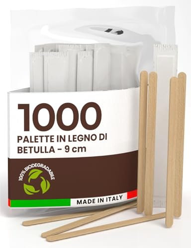 1000 Palette per Caffè Monouso in Legno di Betulla, Imbustate Singolarmente, Biodegradabili e Compostabili, Resistenti al Calore per Mescolare Caffè e Bevande Made in Italy
