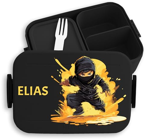Kinder Bento Box Midi Lunchbox für Mepal Bentobox - Ninja Schattenkrieger Kampfstil - 900 ml - Schwarz - jausenbox junge schule brotbox brotdose personalisierte vesperbox brotzeitbox brotbüchse