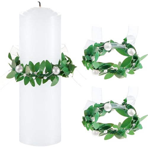 Cindeer 2 Stück Kerzenringe Kleine Künstliche Kränze Tropfenfänger für Kerzen mit 4-5 cm Durchmesser Dekokränze Dekorative Kerzenkränze für Kommunion Taufe Hochzeiten Stabkerzen Tropfschutz (Perlen)