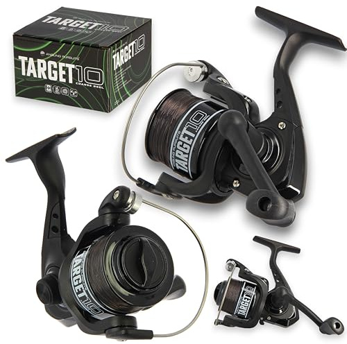 Angling Pursuits Target 10 Carp Coarse fishing reel 8lb line Black Front drag