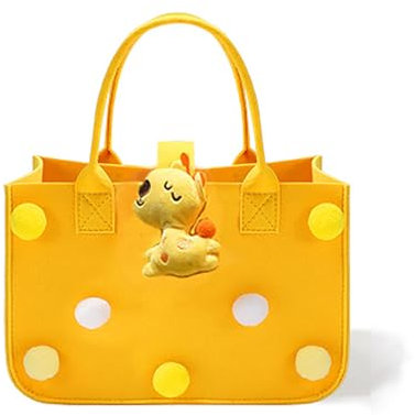 XUEHOU Filztasche Shopper Einkaufstasche Klein Einkaufstasche Faltbar Filz Tasche Tragetasche Einkaufskorb Filz Henkeltaschen Damen Shopping Niedlich Gelb Bag für Ausgehen Einkaufen
