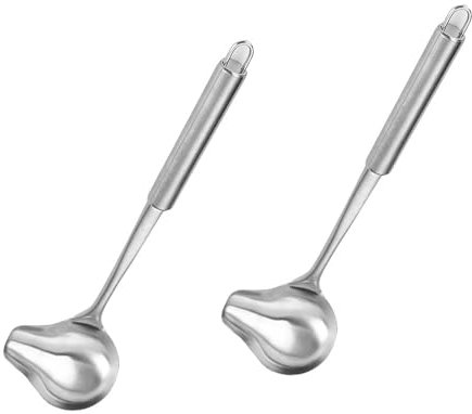 0XBIT Saucenlöffel, 2 Stück Soßenkelle mit Ausgießer, Edelstahl Soßenlöffel, Dicker Griff mit Haken, zum Schöpfen Wein, Getränken, Suppen
