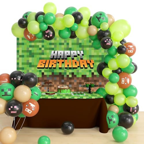 Guirlandes d'Arc de Jeu de ballons Ensemble de 150 Pièces Ballons en Latex Décorations de Fête de Miner Accessoires de Fête de Jeu pour Thème de Jeu Vidéo