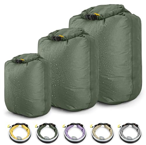 HIKEMAN Waterproof Dry Bag Set - Lightweight Canoe Bags Dry Sack,Roll Top Drifting Bag,3-Pack Stuff Sack for Kayaking Rafting Boating Hiking Camping Travel Backpacking (Green)