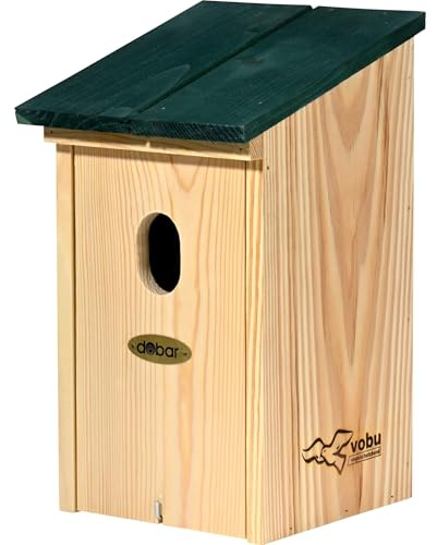dobar VOBU Nistkasten Flachdach für Gartenrotschwanz - Höhlen-Nistkasten aus Holz für Wildvögel mit Ø 32 x 46 mm Einflugloch - Grün