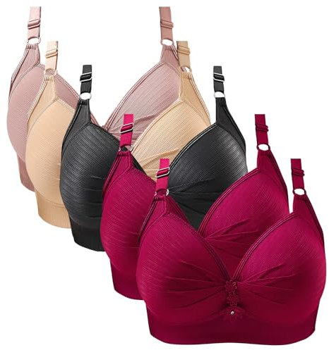 Women's 5 Pack Multicolor Non Wired Everyday Bras Without Padding, Large Size Comfy Lifting Anti-Sagging Sports Bras Women High Impact, Sexy Adjustable Shoulder Strap Underwear