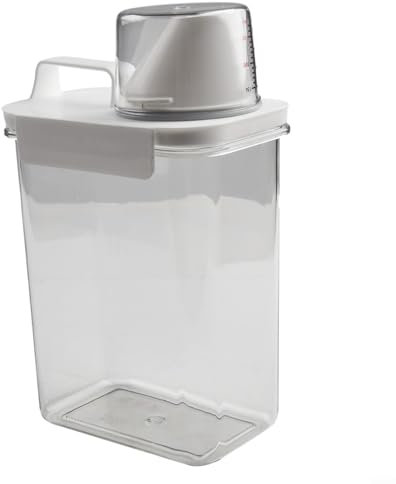 UTTASU Luftdichter Waschmittelspender, 2300 ml, mit Messbecher, Ausgießer, auslaufsicherer Behälter für frische Lebensmittel, transparent, weiß (1800 ml)