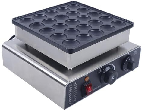 SAYEYBU Mini MáQuina Comercial para Hacer Panqueques Holandeses, MáQuina Comercial para Hacer Waffles Antiadherente 25 Orificios, con Control Preciso De Temperatura Y Tiempo,a