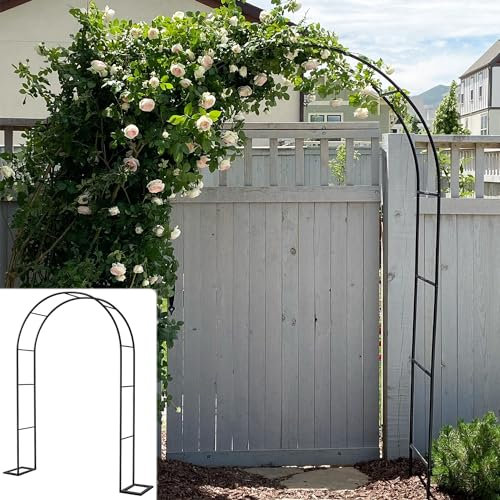 Arche de jardin en métal blanc pour plantes grimpantes, roses et cérémonie de mariage, décoration de cérémonie de mariage, extérieur, terrasse, pergola, arches 240 cm x 230 cm