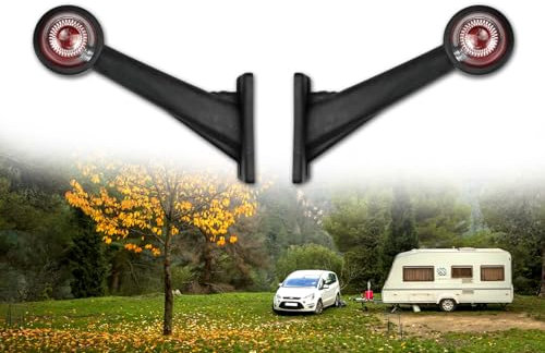 BISOMO 2x Begrenzungsleuchte 45° gewinkelt, Positionsleuchte, Seitenleuchte 12V E4 für Auto Anhänger, KFZ, PKW, LKW, Wohnwagen, Licht Weiß Rot, 190 x 76 x 155mm