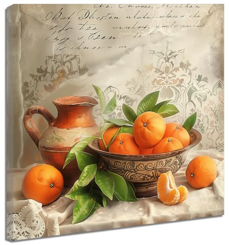 ZQQART Fruit Canvas Wall Art Kitchen Artwork Wall Decor Farmhouse Citrus Pictures Vintage Oranges in Basket Poster for Living Room Framed (Orange,12 x 12)