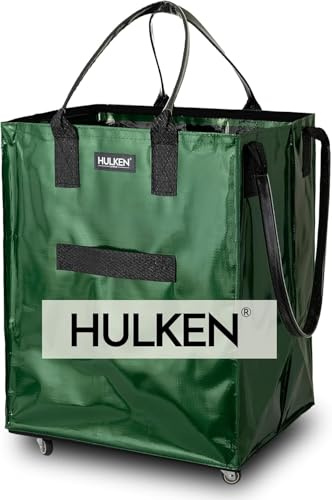 HULKEN - (Große, Grün) Wiederverwendbare Einkaufstasche auf Rädern. Der Einkaufswagen trägt bis zu 30 kg. Der klappbare Einkaufstrolley hat robuste Griffe und Reißverschluss, ist flach und faltbar
