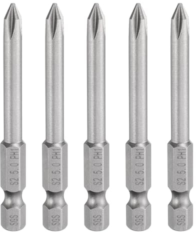 QUARKZMAN 5Pcs Embout de Tournevis Cruciforme Phillips #1 Ph1 Tige Hexagonale de 1/4 2,56 (65mm) Longueur en Acier S2 Magnétique À Tête Croisée 0,197 (5mm) Tige