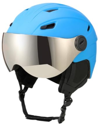 Aymzbd Skihelm mit Visier, anpassbare Passform, atmungsaktiver Helm für den Schnee, Blau, M