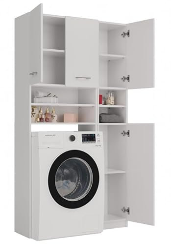 BDW - Set di mobili da bagno - Scaffale e mobile per lavatrice con ripiano - 180x96x30 cm - Spazioso set da bagno, in robusto pannello laminato - Bianco