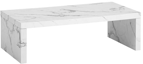 Wohnling Couchtisch 110x55x35 cm Weiß Sofatisch in Marmor-Optik Zeitlos, Design Wohnzimmertisch Rechteckig, Loungetisch Schlicht, Kaffeetisch Groß