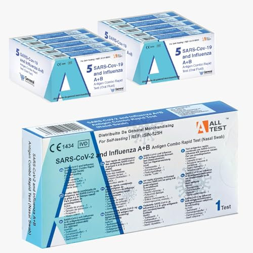 10 x || Test Rapido Combinato SARS-CoV-2 e Influenza A+B || Tampone Nasale | Autodiagnosi in 15 Minuti | Kit Monouso per Uso Domestico e Professionale
