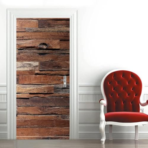 Türtapete Selbstklebend 77x200 Aus Holz Türfolie Brauner Holzeffekt Türaufkleber Fototapete 3D Effekt Türklebefolie Türposter für Innentür Schlafzimmer Bad Dekoration M1535