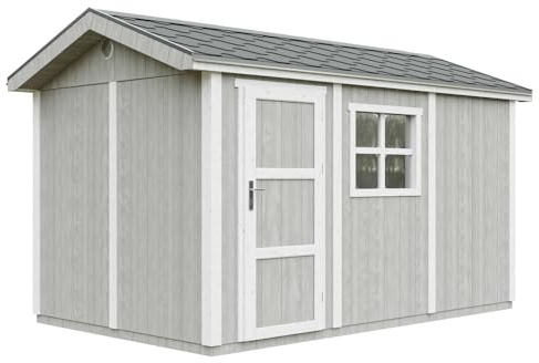 Gartenhaus Premium Qualität 8,68 m² - H252x250x412 cm - Aufbau von LP Smartside Panels – mit Boden und Bitumenfliesen – Timbela M914-TUNDRA Grey