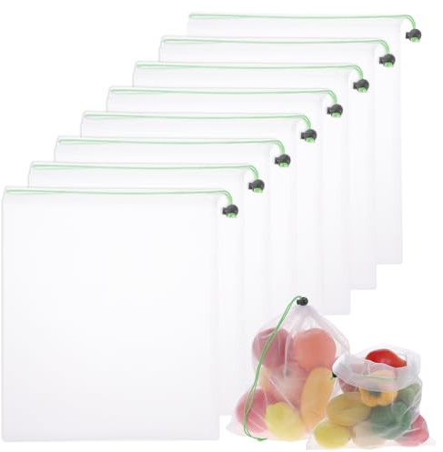 BOHUIZ 8 Stück Obst Gemüse Netztasche, Netzbeutel, Wiederverwendbar | für frisches Gemüse, Obst, Haushalt, Spielzeug, Kleinteile, für Lebensmittel, Transparente