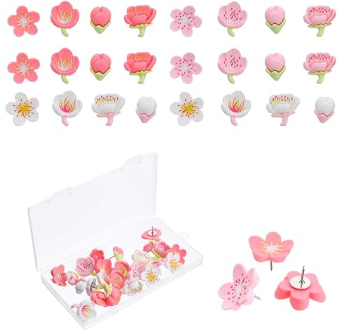 24 chinchetas florales pastel en 3 colores, decoración de oficina para tablero de corcho, tablón de anuncios, fotos, mapas de pared y otras oficinas, suministros escolares, decoración de Navidad