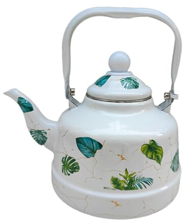 BIUDECO Tetera Esmaltada Retro con Mango Antiescaldadura Tetera Vintage para Gas y Cocina Inducción para Servir Té Casa y Dormitorio