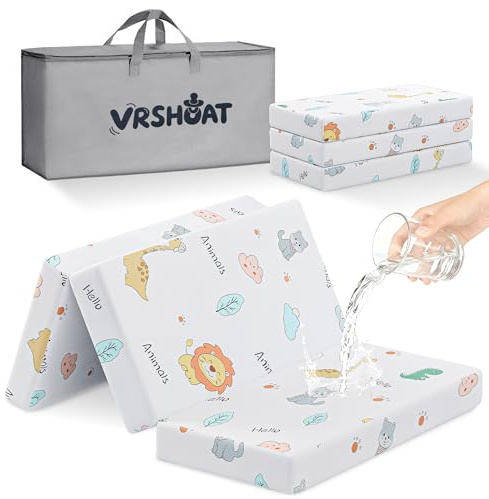Trifold Pack and Play Mattress 38x26 Pack N Play Mattresses for Baby Toddler, Portable Mini Crib Mattress for Playpen and Playard with Soft Breathable Waterproof Cover