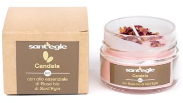 Sant'Egle Candela Profumata Biologica, Olio Essenziale di Rosa 100g | Cera Naturale, Barattolo di Vetro