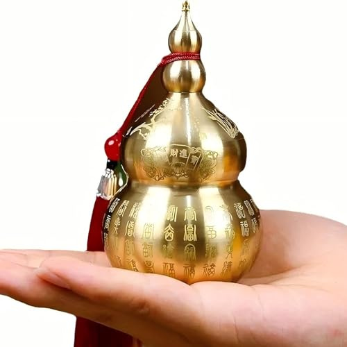 Adorno de calabaza de latón Feng Shui con borla Feng Shui Latón chino Hu Lou Calabaza Estatua Decoración del Hogar Mesa Estantería Adornos Protección de la Felicidad Figura Happy Hu Lu Decoración