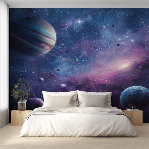 Generisch Vlies Fototapete Weltraum 200x140 cm, Tapete Universum Planet Tapeten Vliestapete Wohnzimmer Lila Schlafzimmer Wandtapete Ornamente Mustertapete W&56
