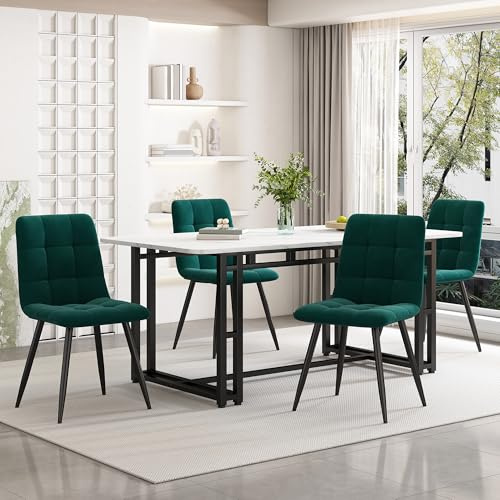 Tavolo da pranzo con 4 sedie piano del tavolos in effetto marmo gambe in metallo set da pranzos 5 pezzi per 4 persone cucina rettangolare per sala soggiorno gruppo di sedute verde