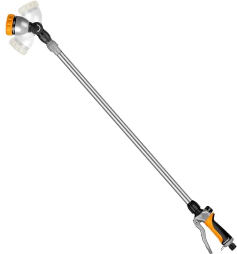 RESTMO 91–152 cm Metal Watering Wand, Long Telescopic Tube | 180° Adjustable Ratcheting Head | 7 Spray Patterns | Flow Control, Garden Hose Sprayer to Water Hanging Baskets, Shrubs, Yellow