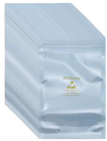 QUARKZMAN 100 Pcs Sacs Anti Statique 4.3 x 7.1 Sac ESD Rechargeable avec Etiquettes pour Hard Drive HDD SSD Dispositif Electronique Cartes Meres, Gris Argent
