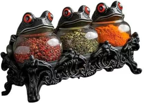 Handcrafted Frog Spice Jars with Lid Set of 3, Vintage Witchcore Kitchenware for Salt, Pepper, Herbs & Tea - Witchy Apothecary Storage, Novelty Home Decor Gift
