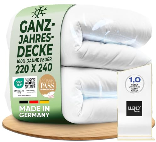 LILENO HOME Feder- und Daunendecke 220x240 Ganzjahresdecke - Flüsterleise, | Anschmiegsame & Wolkenweiche Federn Daunenbettdecke - Made in DE, Oeko-Tex & 60°C Waschbar