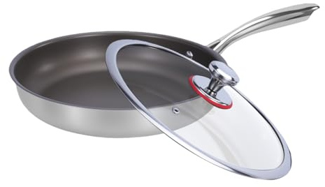 Padella in titanio con coperchio, larghezza 24 cm, 26 cm, 28 cm, 30 cm, 823 g a 1346 g, per cuochi domestici, principianti, famiglie impegnate, preparazione di pasti, uova, pancake, carne, campeggio