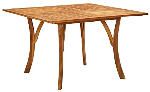 Roanoer 47 Acacia Wood Patio Dining Table Rustic Square Outdoor Table Oiled Finish with Curved Legs for Garden, Balcony, Bistro and Backyard Entertaining